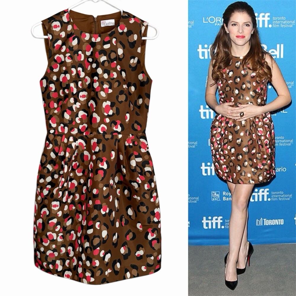RED Valentino Cheetah Print Faille Dress 42 Brown Mini as seen on Anna Kendrick